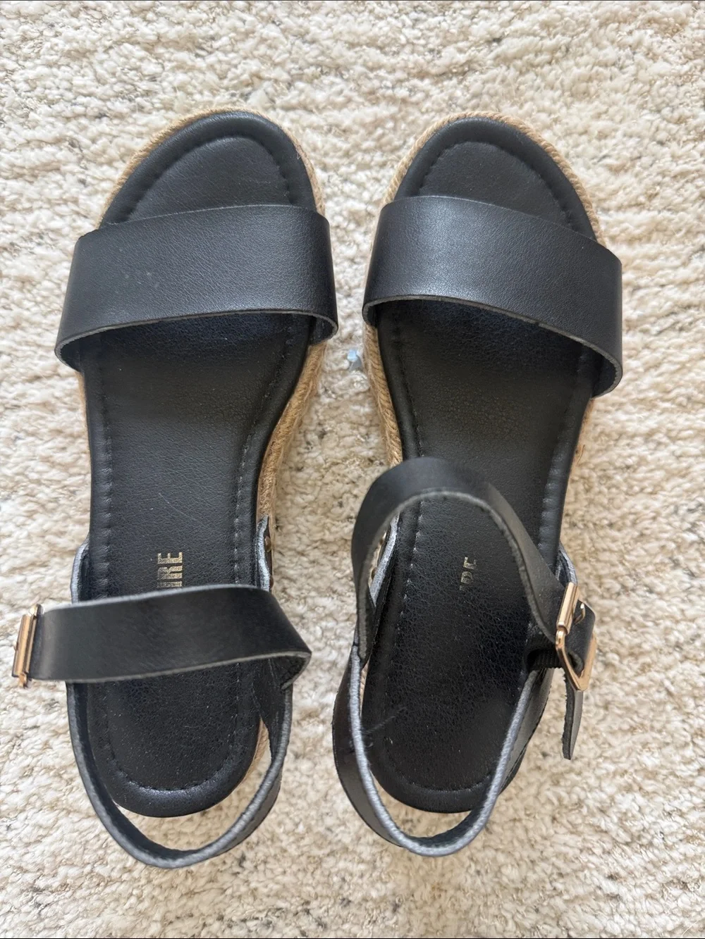 Black Platform Espadrille Sandals with Gold Buckle